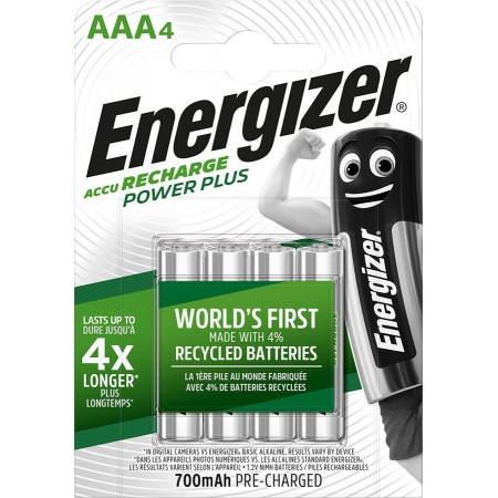 ENERGIZER BATTERY Accu Recharge Power Plus 700 mAh AAA HR3/4 Rechargeable, 4 pieces