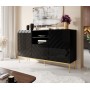 ABETO chest of drawers on golden steel frame 150x42x90 black/black gloss