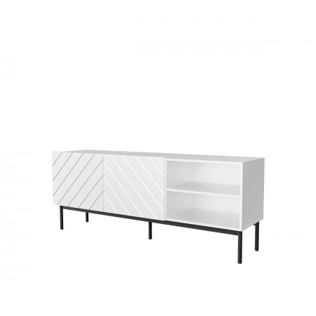 ABETO RTV cabinet on black steel frame 150x42x60 cm white/gloss white