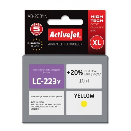 Activejet AB-223YN Ink (replacement for Brother LC223Y- Supreme- 10 ml- yellow)