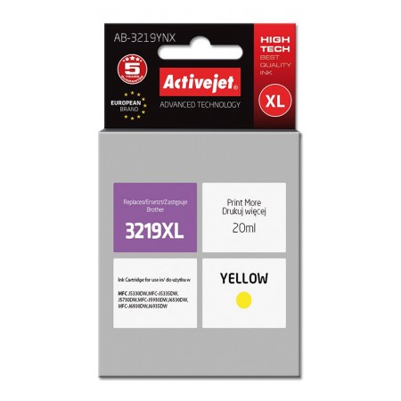 Activejet AB-3219YNX Ink Cartridge (replacement for Brother LC3219Y XL - Supreme- 20 ml- yellow)