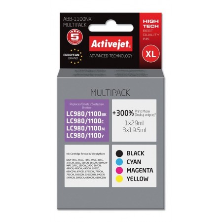 Activejet ABB-1100NX Ink cartridge (replacement for Brother LC1100/980- Supreme- 1 x 29 ml, 3 x 19.5 ml- black, magenta, cyan, 