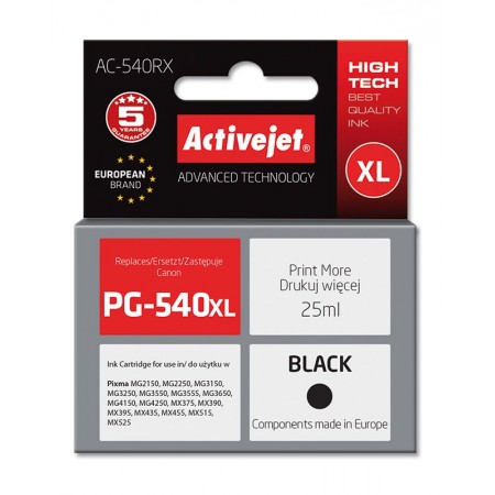 Activejet AC-540RX Ink cartridge (replacement for Canon PG-540XL- Premium- 25 ml- 700 pages, black)