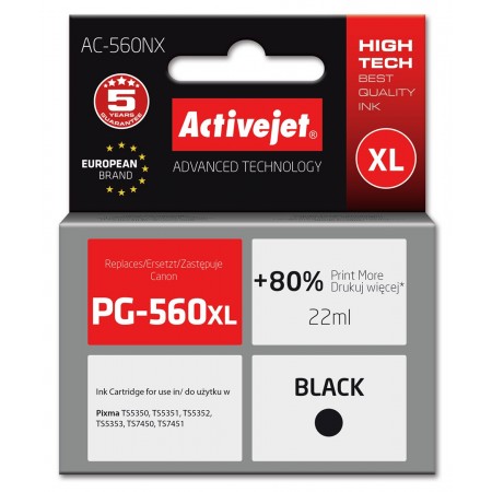 Activejet AC-560NX Printer Ink for Brother, Replacement Canon PG-560XL- Supreme- 22 ml- black