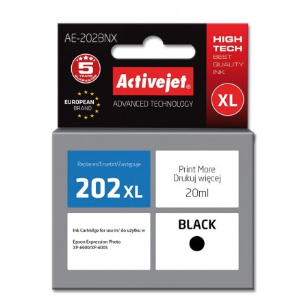 Activejet AE-202BNX ink (replacement for Epson 202XL G14010- Supreme- 20 ml- black)