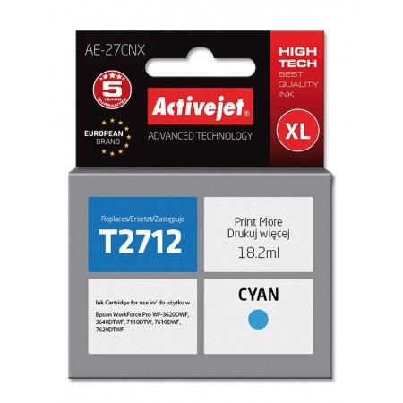 Activejet AE-27CNX Ink cartridge (replacement for Epson 27XL T2712- Supreme- 18 ml- cyan)