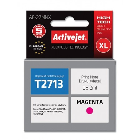 Activejet AE-27MNX Ink cartridge (replacement for Epson 27XL T2713- Supreme- 18 ml- magenta)