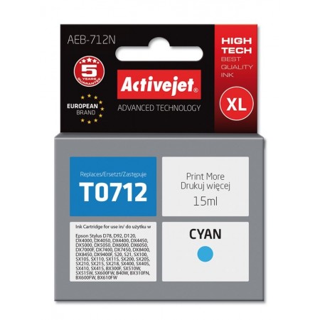 Activejet AEB-712N Ink cartridge (replacement for Epson T0712, T0892, T1002- Supreme- 15 ml- cyan)