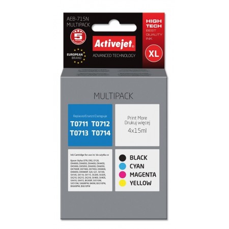 Activejet AEB-715N Ink (replacement for Epson T0715- Supreme- 4 x 15 ml- black, magenta, cyan, yellow)