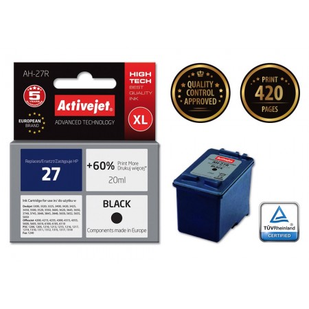 Activejet AH-27R Ink cartridge (replacement for HP 27 C8727A- Premium- 20 ml- black)