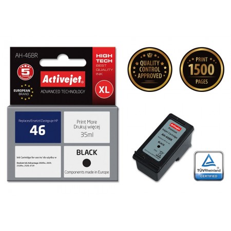 Activejet AH-46BR ink for HP printer- HP 46 CZ637AA replacement- Premium- 35 ml- black