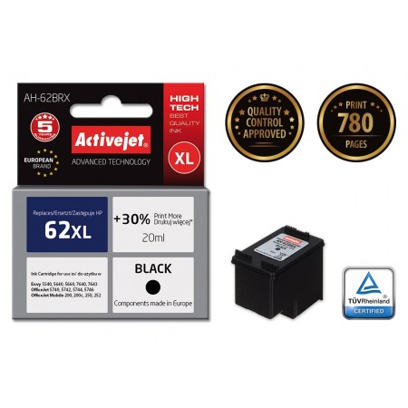 Activejet AH-62BRX ink (replacement for HP 62XL C2P05AE- Premium- 20 ml- black)