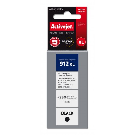 Activejet AH-912BRX Ink Cartridge (replacement for HP 912XL 3YL84AE- Premium- 1100 pages- 30 ml, black)