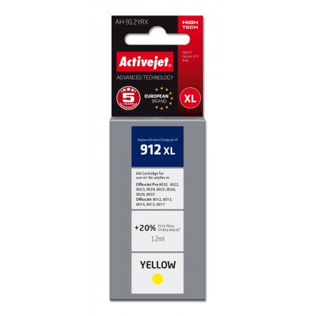 Activejet AH-912YRX Ink Cartridge (replacement for HP 912XL 3YL83AE- Premium- 990 pages- 12 ml, yellow)