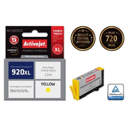 Activejet AH-920YCX Ink Cartridge (replacement for HP 920XL CD974AE- Premium- 12 ml- yellow)