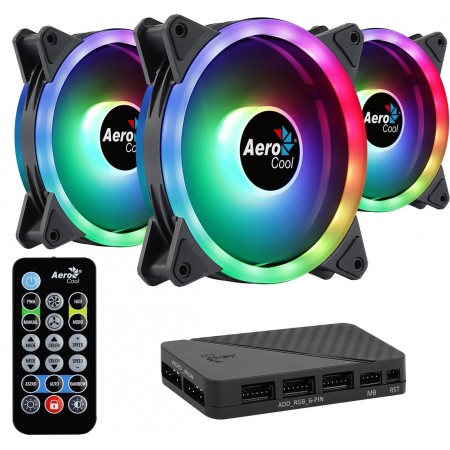 Aerocool DUO12PRO Kit 3xFan 12cm ARGB LED Dual Ring Antivibration 6 Pins Black