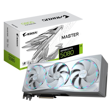 GIGABYTE AORUS GeForce RTX 5080 MASTER ICE 16G Scheda Grafica - 16GB GDDR7, 256 bit, PCI-E 5.0, 2805MHz Core Clock, 3 x DP
