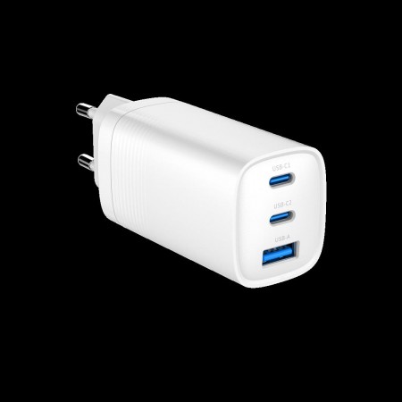 Gembird TA-UC-PDQC65-01-W 3-port 65 W GaN USB PowerDelivery fast charger, white