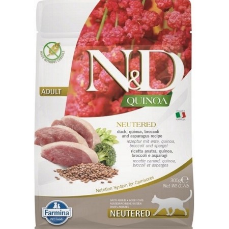 FARMINA N&D Quinoa Cat Duck, Broccoli, Asparagus Neutered Adult  - dry cat food - 300 g