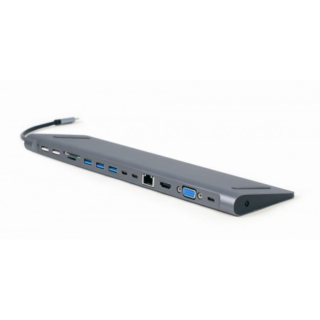 Gembird A-CM-COMBO9-01 USB Type-C 9-in-1 multi-port adapter (USB hub + HDMI + VGA + PD + card reader + LAN + 3.5 mm audio), spa