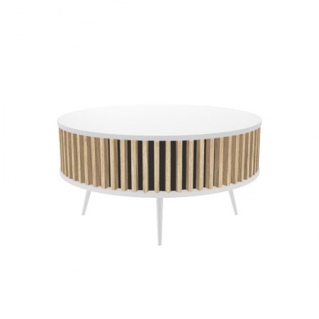 Table RONDA 90 white, slatted oak