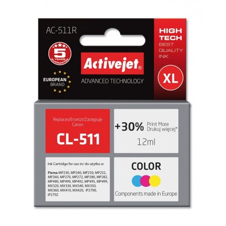 Activejet AC-511R Ink cartridge (replacement for Canon CL-511- Premium- 12 ml- color)