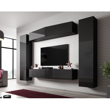 Cama Living room cabinet set VIGO SLANT 7 black/black gloss