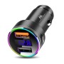 Maclean MCE375 Dual Car Charger with Display Cigarette Lighter Socket Aluminum Voltmeter USB 1x QC 3.0, USB 1x 5V/2.4A, RGB LED