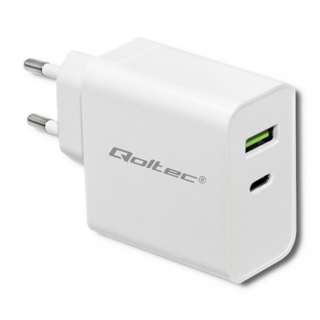 Qoltec 51718 Charger | 45W | 5-20V | 2.4-3A | USB type C PD | USB | White