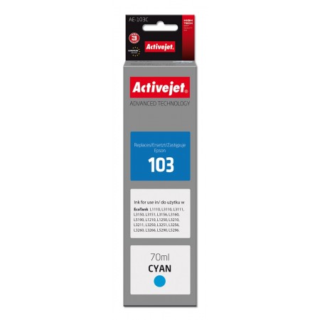 Activejet AE-103C Ink Cartridge (replacement for Epson 103 C13T00S24A- Supreme- 70 ml- cyan)