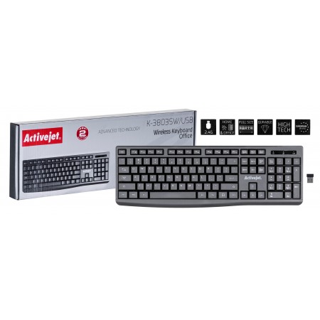 Activejet K-3803SW Keyboard wireless battery powered by 1x 1.5V AAA black