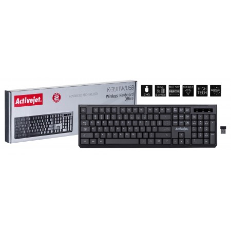 Activejet K-3911W Keyboard wireless black with 1x 1.5V AAA battery