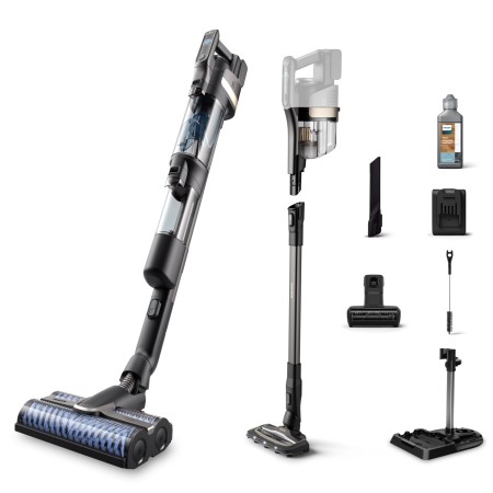 Philips XW9383 01 vassoura elétrica & aspirador vertical Bateria Seco e molhado Ciclónico Sem bolsa Preto, Cinzento