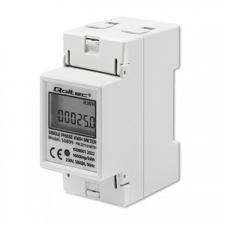 Qoltec 50899 Single phase electronic energy consumption meter | 230 V | LCD | 2P | DIN rail