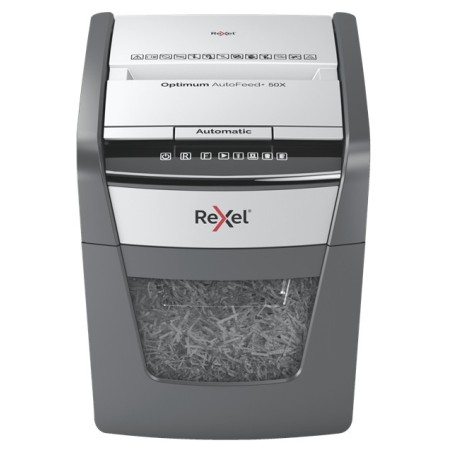 Rexel Optimum AutoFeed+ 50X destruidora de papel Trituração transversal 55 dB 22 cm Preto, Cinzento
