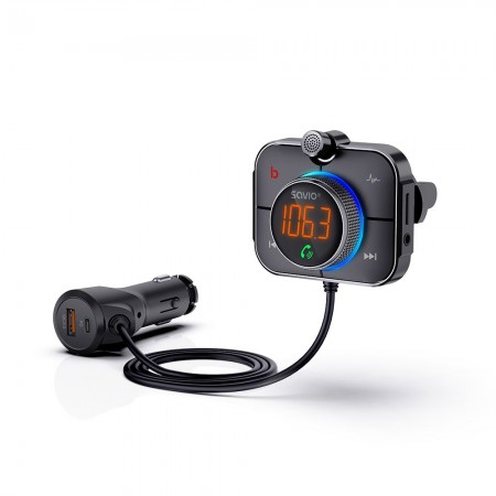 SAVIO FM transmitter, Bluetooth 5.0, QC/PD 3.0 charger, ENC, AUX OUT, Micro SD, TR-14, black