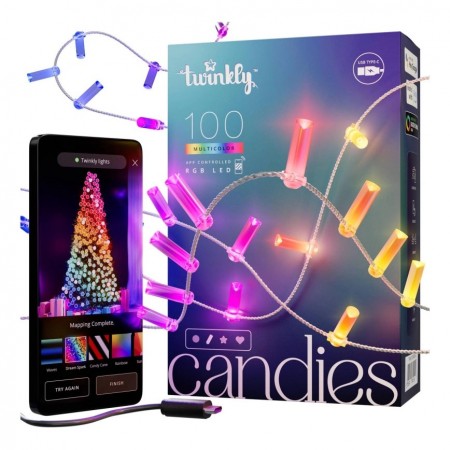 Twinkly Candies LED Christmas tree lights TWKC100RGB-T 6 M Candle shape