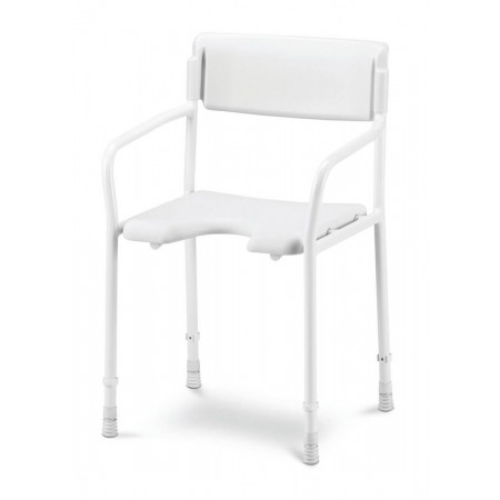 Shower stool with indentation and backrest