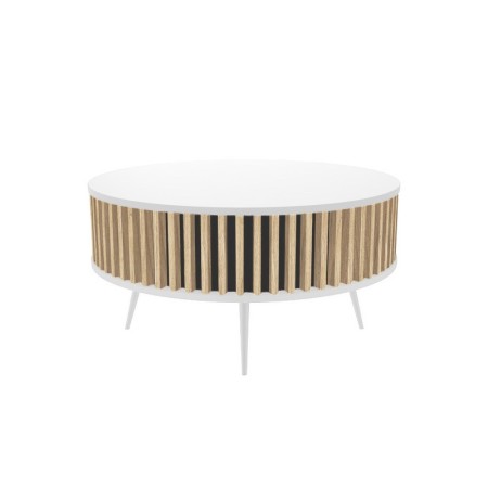 Table RONDA 90 white, slatted oak