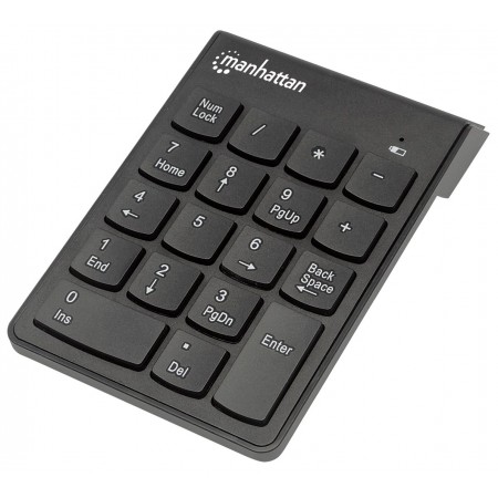 Manhattan Numeric Keypad, Wireless (2.4GHz), USB-A Micro Receiver, 18 Full Size Keys, Black, Membrane Key Switches, Auto Power 