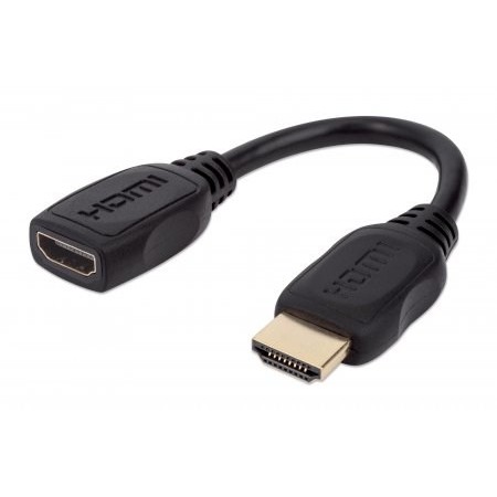 Manhattan HDMI with Ethernet Extension Cable, 4K@60Hz (Premium High Speed), Male to Female, Cable 20cm, Black, Ultra HD 4k x 2k