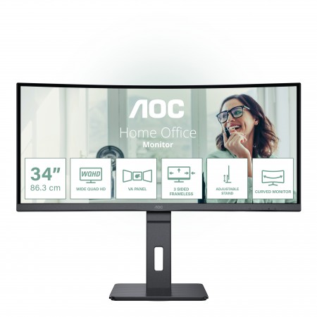 AOC CU34P3CV monitor de ecrã 86,4 cm (34") 3440 x 1440 pixels UltraWide Quad HD LED Preto