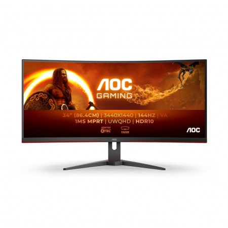 AOC G2 CU34G2XE BK LED display 86,4 cm (34") 3440 x 1440 pixels Wide Quad HD LCD Preto, Vermelho