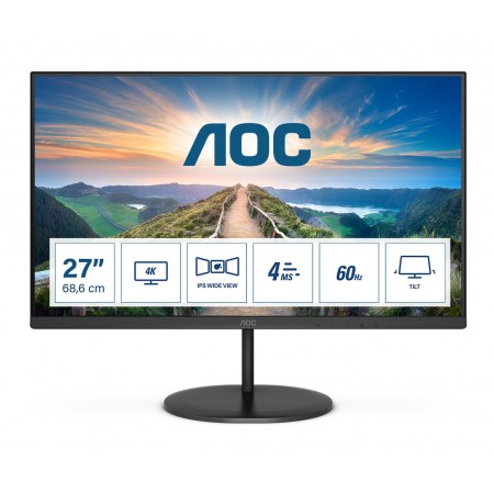 AOC V4 U27V4EA monitor de ecrã 68,6 cm (27") 3840 x 2160 pixels 4K Ultra HD LED Preto