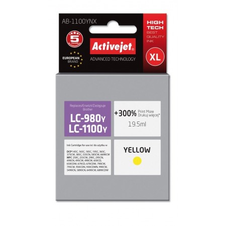 Activejet AB-1100YNX Ink cartridge (replacement for Brother LC1100Y/980Y- Supreme- 19.5 ml- yellow)