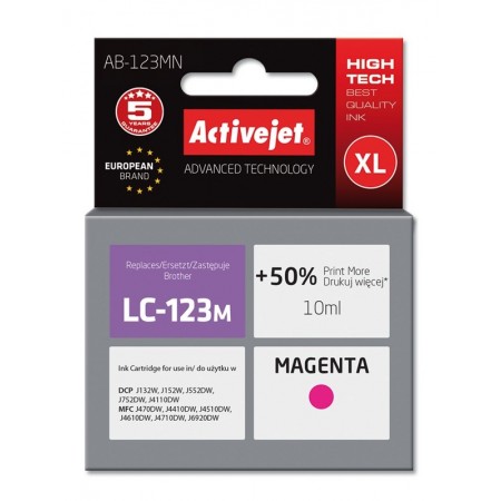 Activejet AB-123MN Ink cartridge (replacement for Brother LC123M/121M- Supreme- 10 ml- magenta)