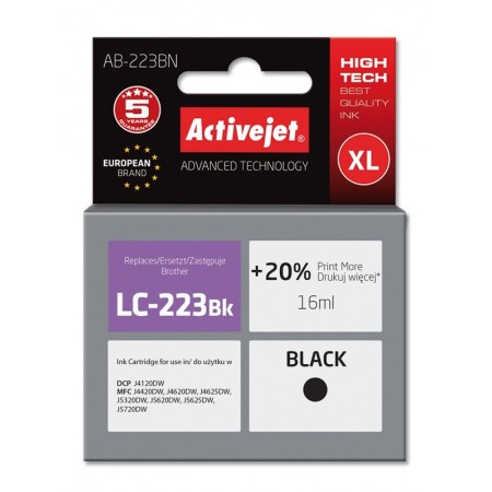 Activejet AB-223BN ink for Brother printer- Brother LC223Bk replacement- Supreme- 16 ml- black