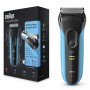 Braun Series 3 3040s Máquina de barbear com lâminas que se adaptam ao contorno do rosto Aparador Preto, Azul