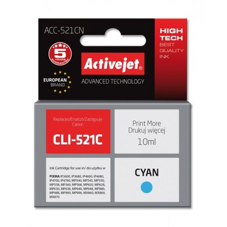 Activejet ACC-521CN Ink cartridge (replacement for Canon CLI-521C- Supreme- 10 ml- cyan)