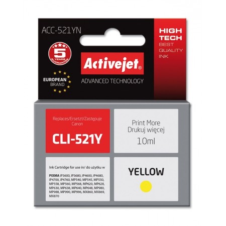 Activejet ACC-521YN Ink cartridge (replacement for Canon CLI-521Y- Supreme- 10 ml- yellow)